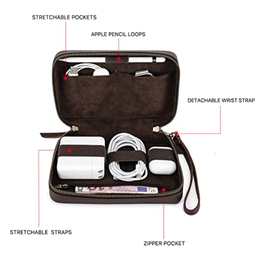 Full Grain Leather Electronic  - Tech Accessories Organizer reseña y precio